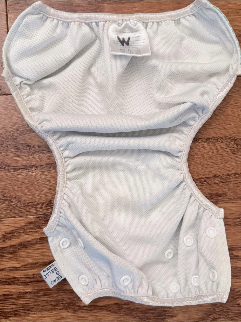 Adjustable Mint Green Kids Swim Diaper Cover with White Stripe Detail
